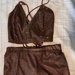 Lulu’s Shimmer and Shake Iridescent Gold Two Piece Dress